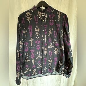 Wood Wood Black Button-Up Shirt Jacket with Purple and Cream Pattern